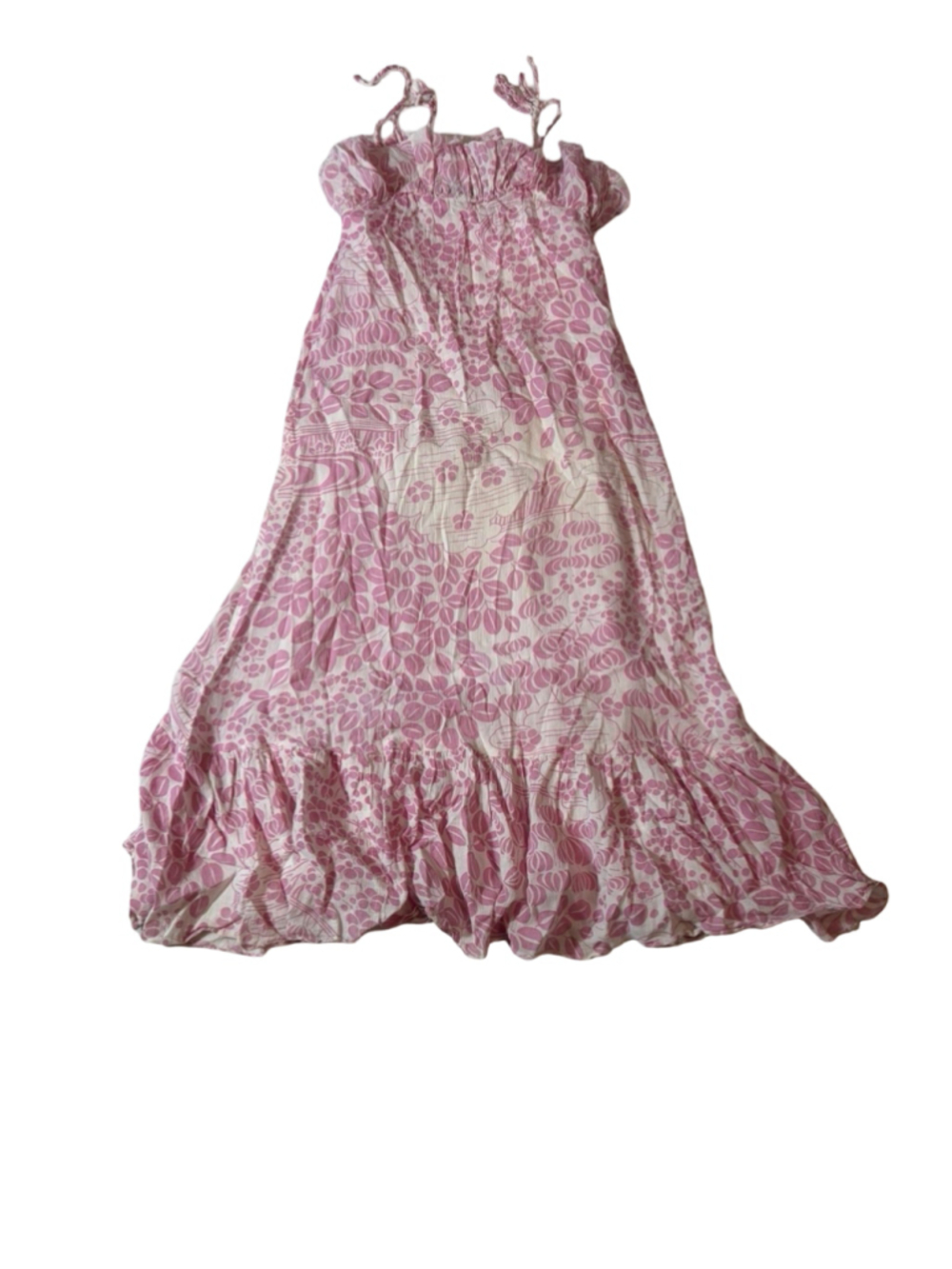 Antik Batik Kids Pink Floral Ruffle Tie Strap Maxi Dress Boho Cottagecore 6